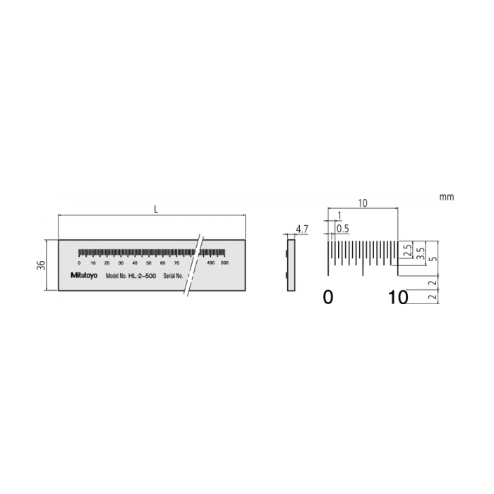 Mitutoyo Working Glass Scale + GB Inspection Certificate, 0.5mm+